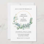 Waterverf Eucalyptus Greenery Gold Wedding Kaart (Voorkant)