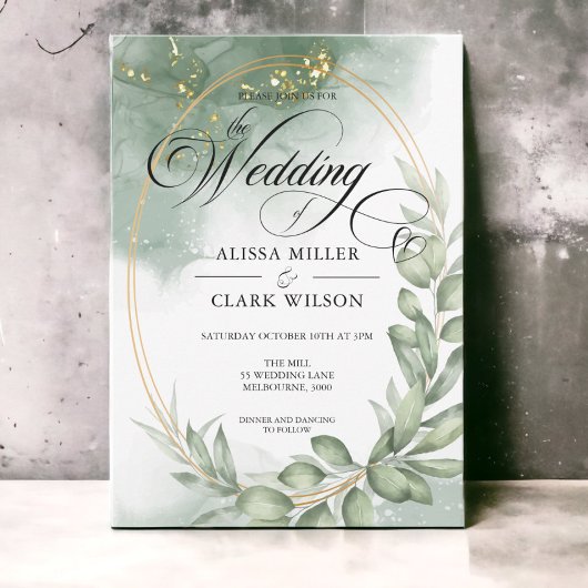 Waterverf Eucalyptus Greenery Gold Wedding Kaart