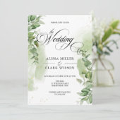 Waterverf Eucalyptus Greenery Gold Wedding Kaart (Staand voorkant)