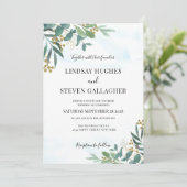 Waterverf Eucalyptus Greenery Gold Wedding Kaart (Staand voorkant)