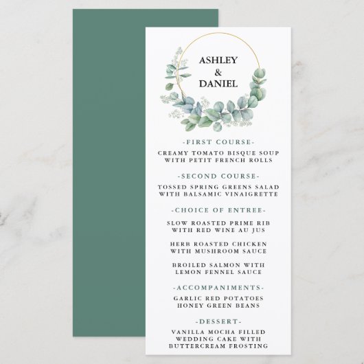 Waterverf Eucalyptus Greenery Gold Wedding Menu (Voorkant / Achterkant)