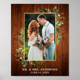 Waterverf Eucalyptus Greenery Gold Wood Foto Poster