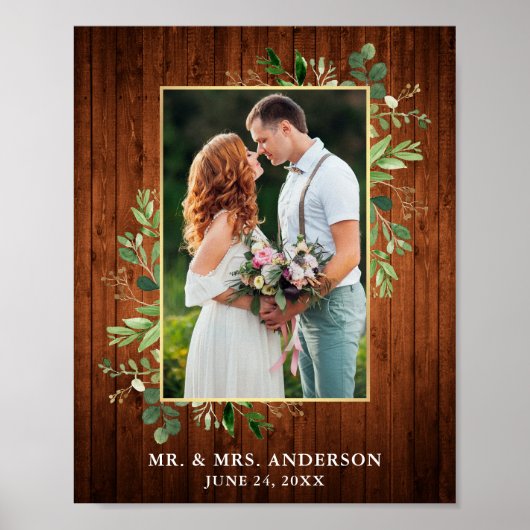 Waterverf Eucalyptus Greenery Gold Wood Foto Poster (Voorkant)