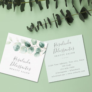 Waterverf Eucalyptus Greenery Gouden Bladeren Vierkante Visitekaartje