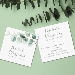 Waterverf Eucalyptus Greenery Gouden Bladeren Vierkante Visitekaartje