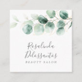 Waterverf Eucalyptus Greenery Gouden Bladeren Vierkante Visitekaartje (Voorkant)