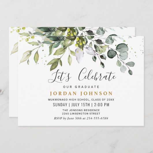 Waterverf Eucalyptus Greenery Graduy Party Kaart (Voorkant / Achterkant)