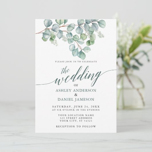 Waterverf Eucalyptus Greenery Kaart (Staand voorkant)