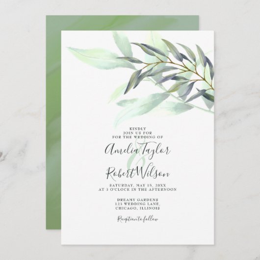 Waterverf Eucalyptus Greenery Kaart (Voorkant / Achterkant)