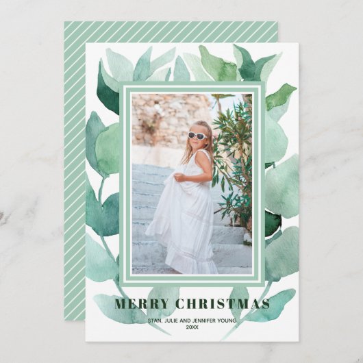 Waterverf Eucalyptus Greenery kerstfoto Feestdagenkaart (Voorkant / Achterkant)
