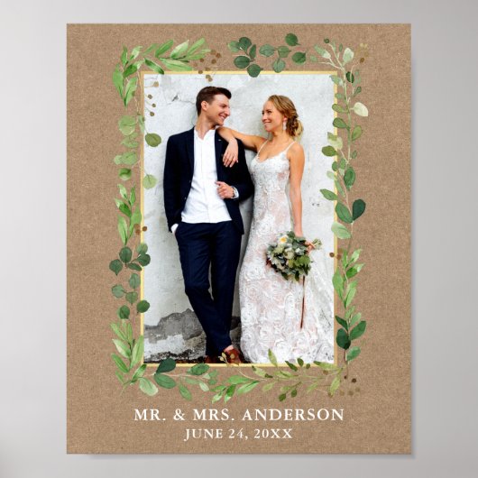 Waterverf Eucalyptus Greenery Kraft Gold Foto Poster (Voorkant)