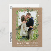 Waterverf Eucalyptus Greenery Kraft Save the Date Briefkaart (Voorkant / Achterkant)