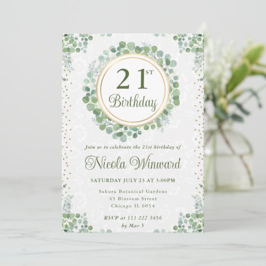 Waterverf Eucalyptus Greenery Krans Verjaardag Kaart (Staand voorkant)