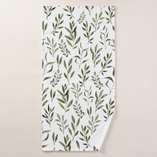 Waterverf Eucalyptus Greenery leest Patroon   Badhanddoek (Badhanddoek)