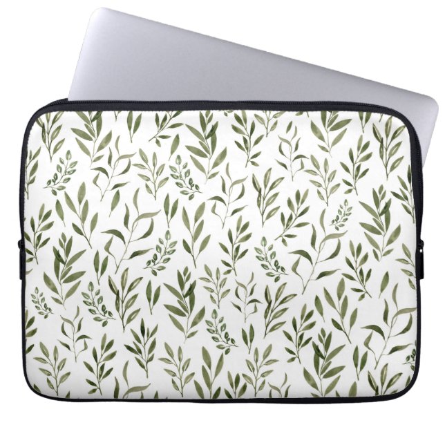 Waterverf Eucalyptus Greenery leest Patroon Laptop Sleeve (Voorkant)