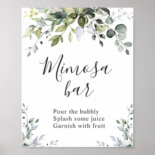 Waterverf Eucalyptus Greenery Mimosa Bar Sign Poster (Voorkant)
