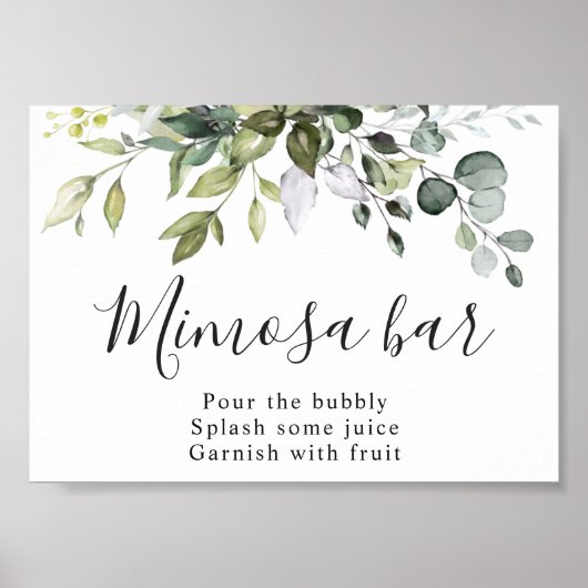 Waterverf Eucalyptus Greenery Mimosa Bar Sign Poster (Voorkant)