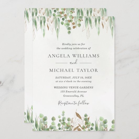 Waterverf Eucalyptus Greenery Modern Wedding Kaart (Voorkant / Achterkant)