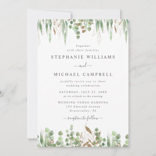 Waterverf Eucalyptus Greenery Modern Wedding Kaart (Voorkant)