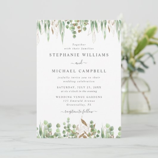 Waterverf Eucalyptus Greenery Modern Wedding Kaart (Staand voorkant)