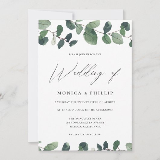 Waterverf Eucalyptus Greenery Modern Wedding Kaart (Voorkant)