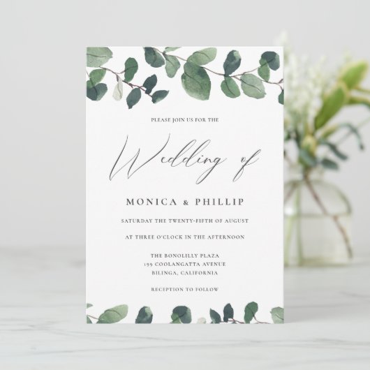 Waterverf Eucalyptus Greenery Modern Wedding Kaart (Staand voorkant)