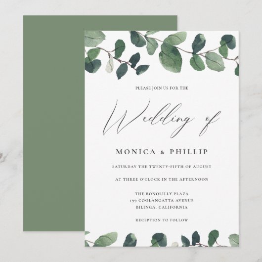 Waterverf Eucalyptus Greenery Modern Wedding Kaart (Voorkant / Achterkant)