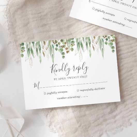 Waterverf Eucalyptus Greenery Modern Wedding RSVP Kaartje