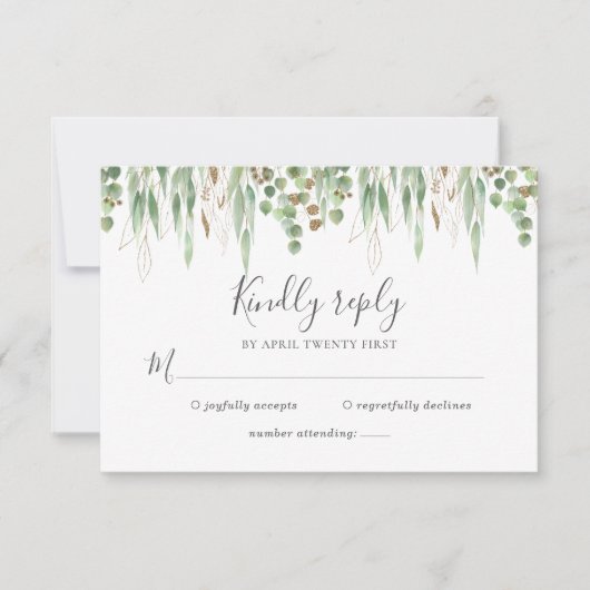 Waterverf Eucalyptus Greenery Modern Wedding RSVP Kaartje (Voorkant)