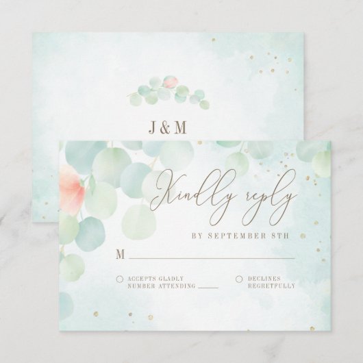 Waterverf Eucalyptus Greenery Monogram RSVP (Voorkant / Achterkant)
