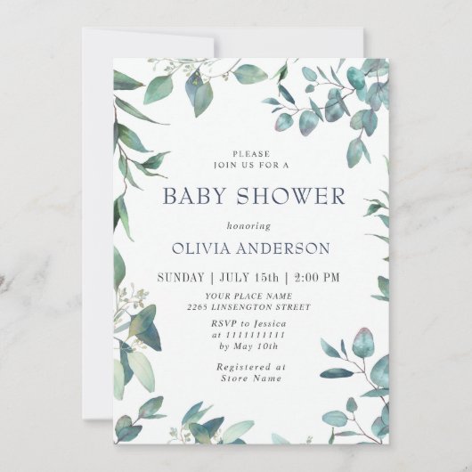 Waterverf Eucalyptus Greenery NEUTRAL Baby shower Kaart (Voorkant)