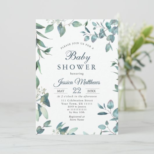 Waterverf Eucalyptus Greenery NEUTRAL Baby shower Kaart (Staand voorkant)