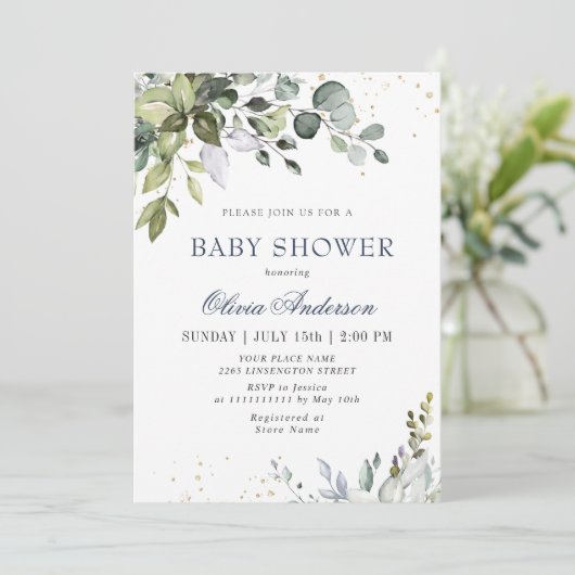 Waterverf Eucalyptus Greenery NEUTRAL Baby shower Kaart (Staand voorkant)