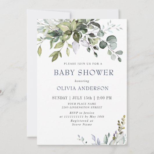 Waterverf Eucalyptus Greenery NEUTRAL Baby shower Kaart (Voorkant)