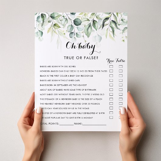 Waterverf Eucalyptus Greenery Oh Baby shower Game