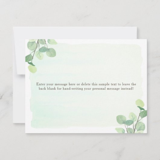 Waterverf Eucalyptus Greenery Painted Background Bedankkaart (Achterkant)