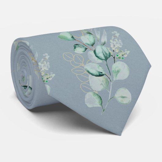 Waterverf Eucalyptus Greenery Pattern Floral Blue Stropdas (Opgerold)