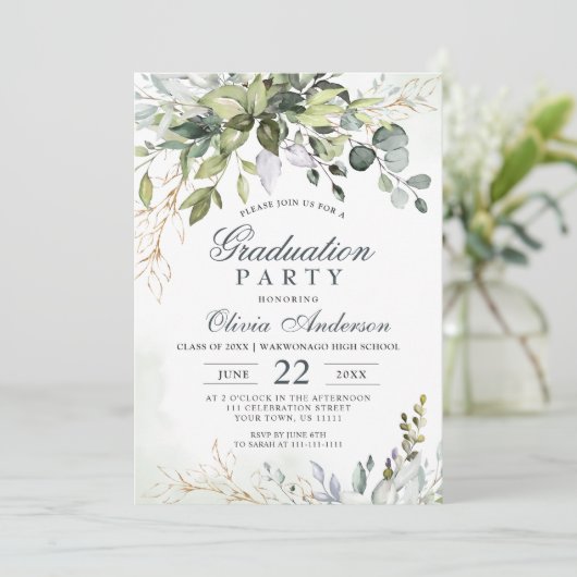 Waterverf Eucalyptus Greenery PHOTO Afstuderen Kaart (Staand voorkant)