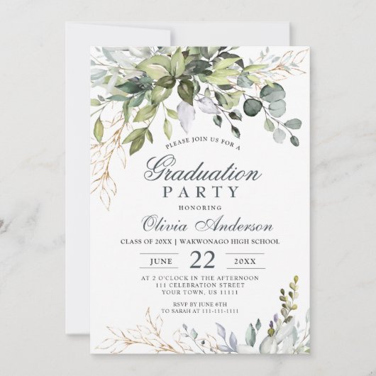 Waterverf Eucalyptus Greenery PHOTO Afstuderen Kaart (Voorkant)