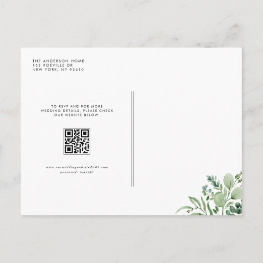 Waterverf Eucalyptus Greenery QR Code Huwelijk Uitnodiging Briefkaart (Achterkant)