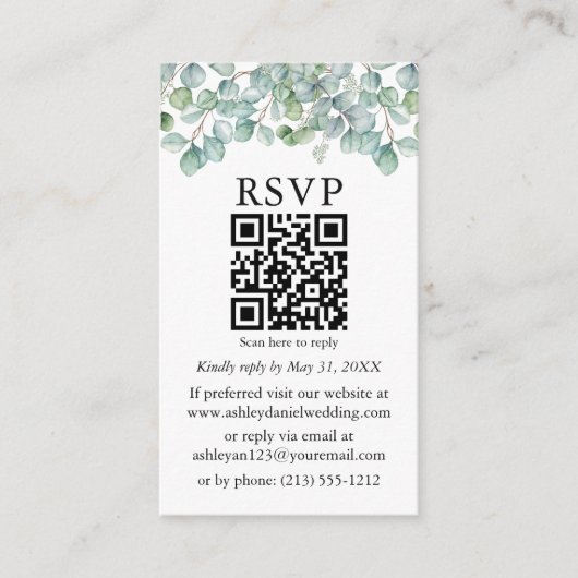 Waterverf Eucalyptus Greenery QR Wedding RSVP Informatiekaartje (Voorkant)