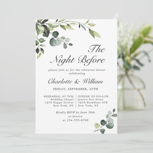 Waterverf Eucalyptus Greenery Rehearsal Dinner Kaart (Staand voorkant)