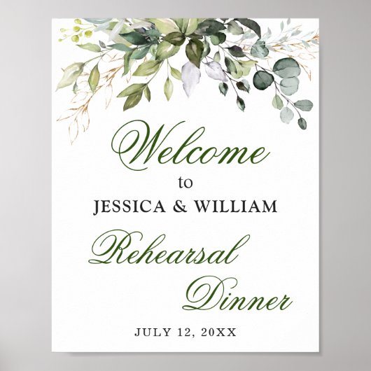Waterverf Eucalyptus Greenery Rehearsal Dinner Poster (Voorkant)