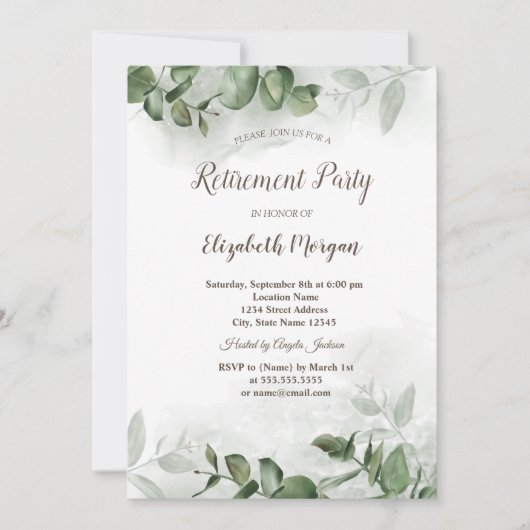 Waterverf Eucalyptus Greenery Retirement Kaart (Voorkant)