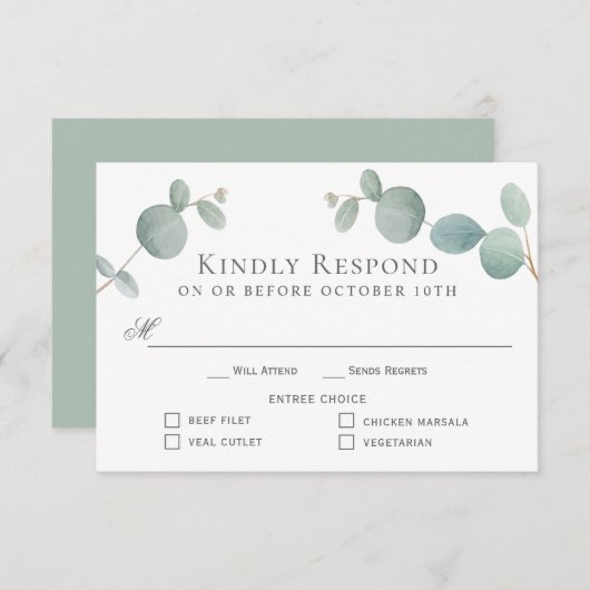 Waterverf Eucalyptus Greenery RSVP met 4 Entrees (Voorkant / Achterkant)
