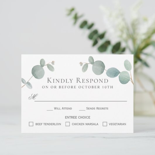 Waterverf Eucalyptus Greenery RSVP met Enbomen (Staand voorkant)