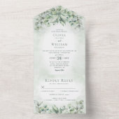 Waterverf Eucalyptus Greenery Sage Green Wedding All In One Uitnodiging (Binnen)
