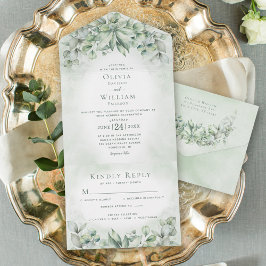 Waterverf Eucalyptus Greenery Sage Green Wedding All In One Uitnodiging
