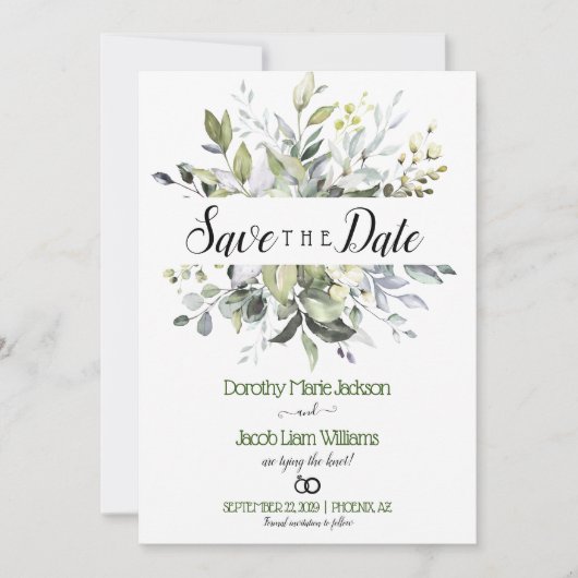Waterverf Eucalyptus Greenery Save the Date Kaart (Voorkant)