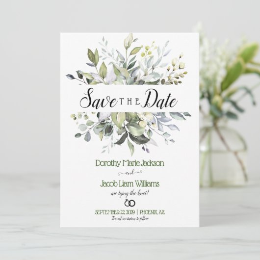 Waterverf Eucalyptus Greenery Save the Date Kaart (Staand voorkant)